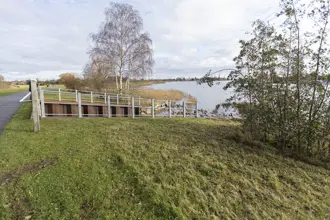 Billede af sikring af Store Vejle Å's udløb med græsareal og træer